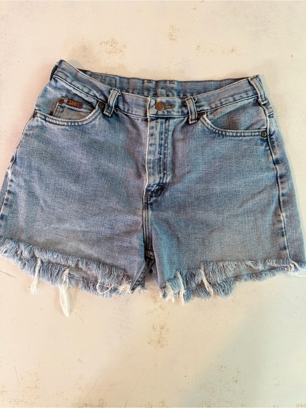 Lee Light Blue Denim Cutoff Shorts with Frayed Hem